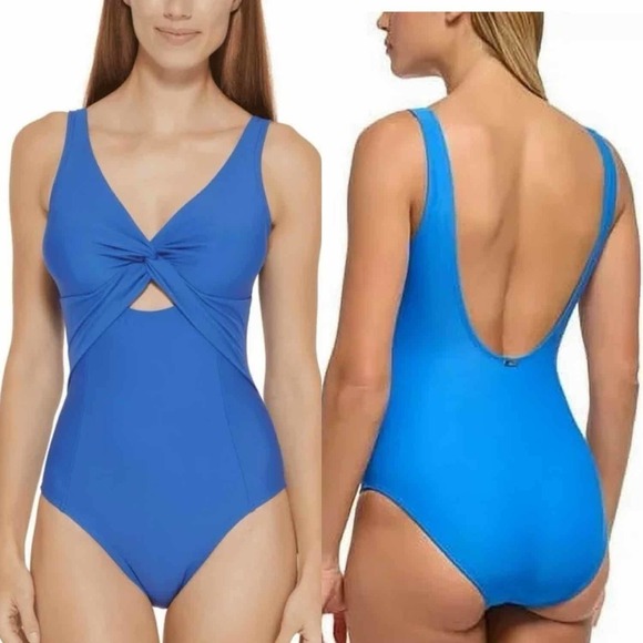 DKNY LAPIS Peek-a-Boo Twist One-Piece Swimsuit Size 18 - Picture 6 of 9
